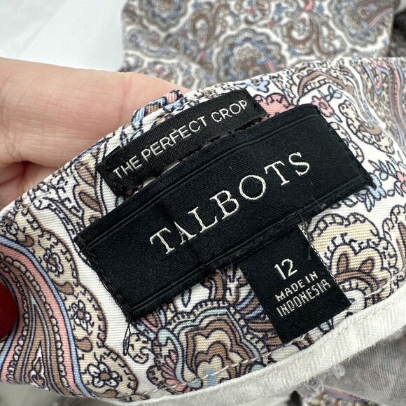 Talbots Pants Womens 12 The Perfect Crop Paisley Taupe Pink Blue + Pockets - Picture 9 of 9